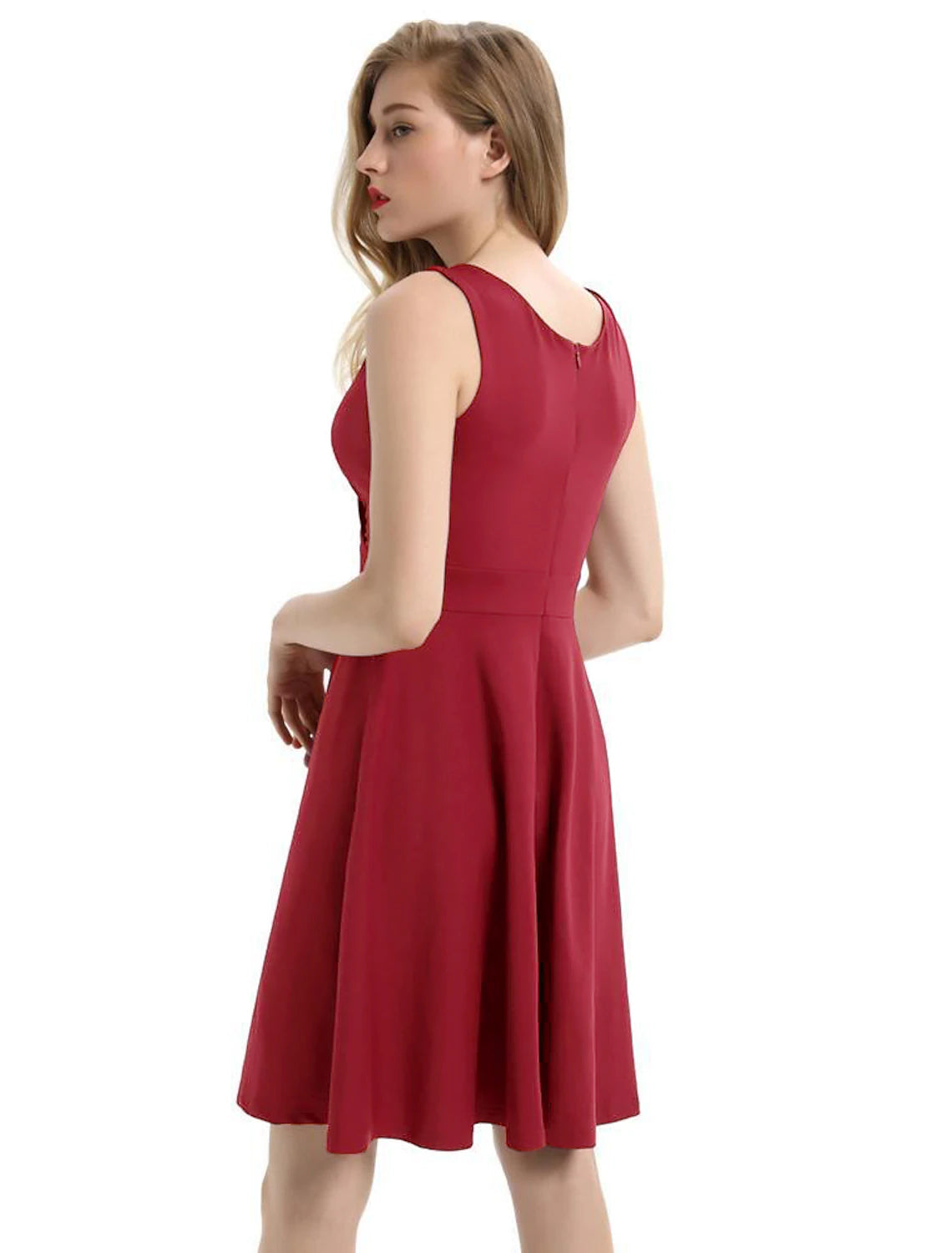Wholesale A-Line Minimalist Elegant Party Wear Cocktail Party Dress V Neck Sleeveless Tea Length Spandex with Pleats